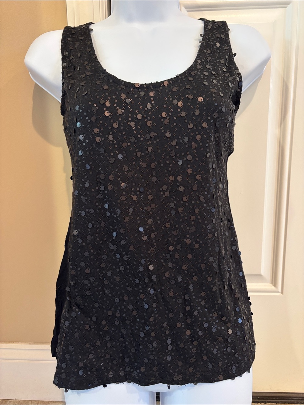 Misope Black Sequin Scoop Neck Tank